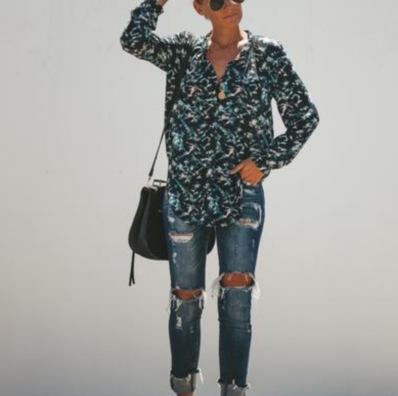 Ocean Wave Blouse Chiffon Silky - Picture 2 of 7